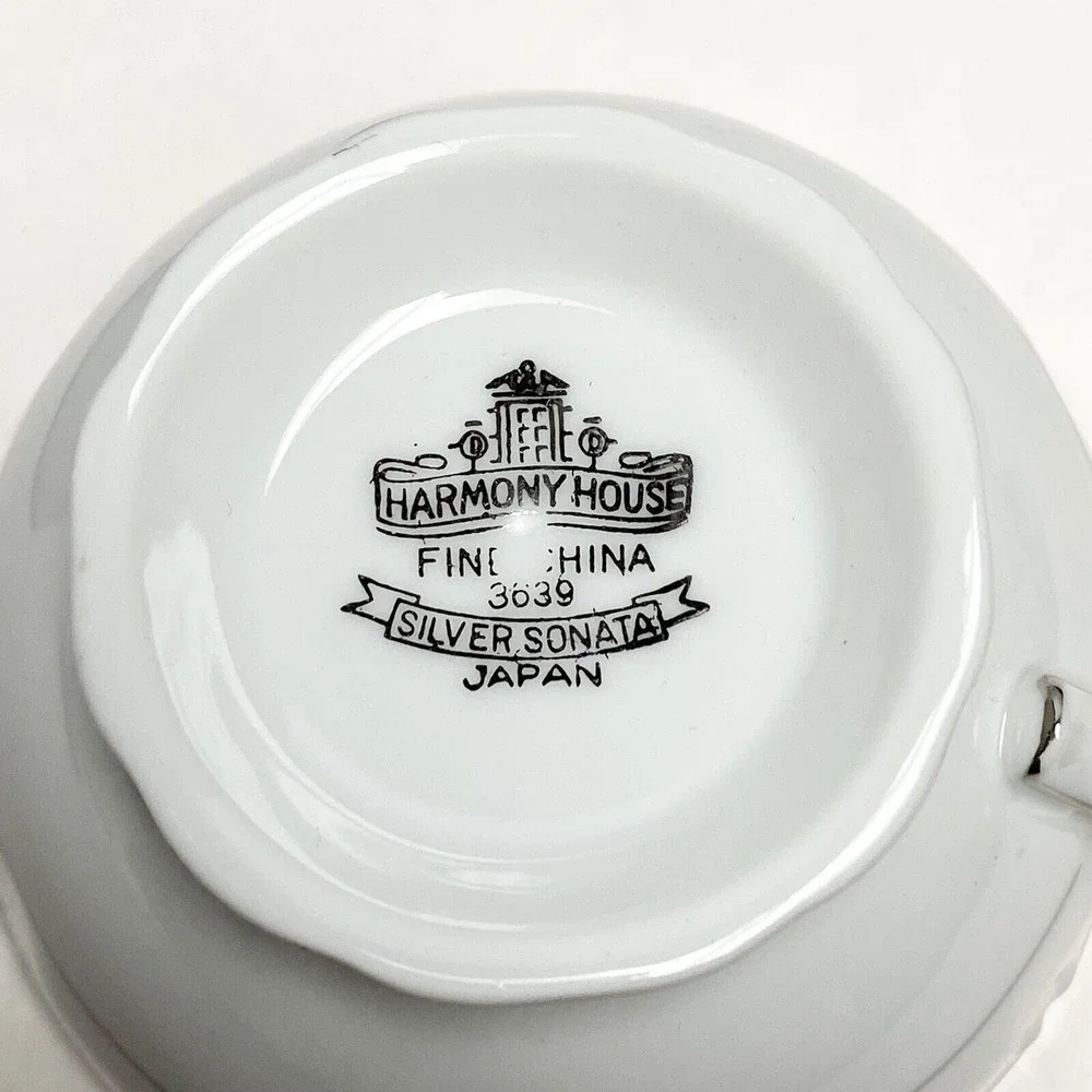 4‎ Vintage Fine China Harmony House Silver Sonata Tea Cups Mug 3639 Cups Only